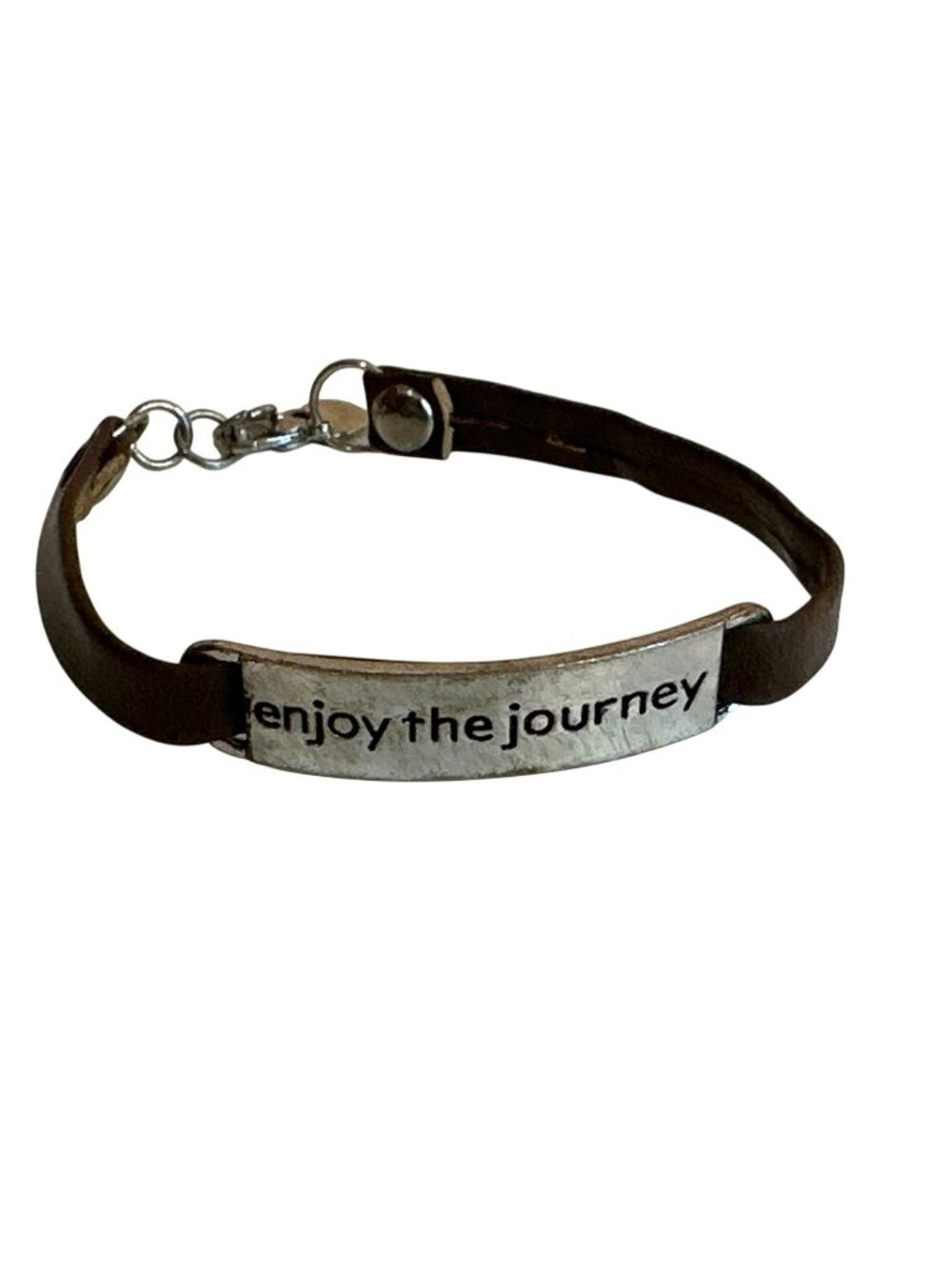 Enjoy The Journey Brown Leather Bracelet Silver-Tone Heart Charm Inspirational